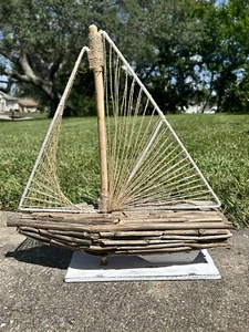 Twig Sailboat On Stand Nautical Decor 20" Tall 17.5" Long Made In Philippines - Picture 1 of 6