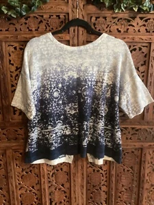 J Jill Sweater Women’s Blue Linen Blend Short Sleeve Crop Split Back top Sz S - Picture 1 of 7