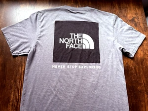The North Face Never Stop Exploring NSE Box Logo T Shirt Sz S Gray Short Sleeve - Picture 1 of 8