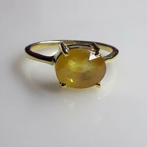 Anillo unisex de plata de ley 925 hecho a mano enchapado en oro zafiro amarillo natural - Imagen 1 de 5