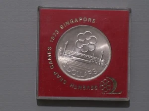 1973 Singapore $5 7th SEAP Games .500 Silver Coin Case of Issue Uncirculated - Picture 1 of 4