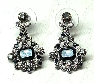 Pendientes colgantes Givenchy tono plata cristal transparente negro 1,25" largo - Imagen 1 de 9