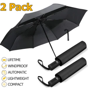 2pcs Black Umbrella 8 Rib Strong Windproof Open Close Folding Compact Travel New - Picture 1 of 12