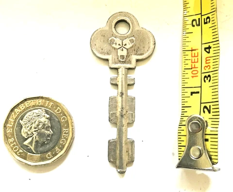 55mm 3 Lock Logo PADLOCK KEY for Vintage Trunk, Safe, Chest, Silver Colour FLAT Cover