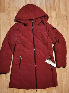 Nuage Maroon Quilted Stretch Puffer Coat Removeable Hood XS - Picture 1 of 8