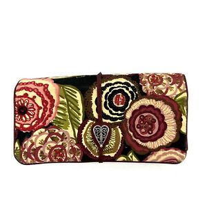Brighton Jewelry Roll Floral Canvas Travel Clutch Necklace Ring Bracelet Holder