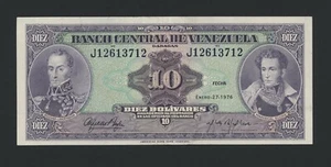 VENEZUELA  10  BOLIVARES 1976  J8  PICK # 51e  XF. - Picture 1 of 2