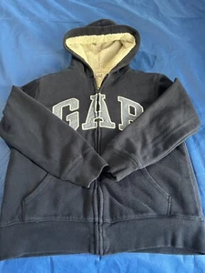Gap Kids Jacket Kids XL Navy Hooded Full Zip Sherpa Lined Logo Pockets - Picture 1 of 5