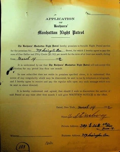 Boehners Manhattan Night Patrol Signed Contract 1910 A Steinberg 300 E 56th St - Picture 1 of 1