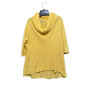Margaret Winters Cowl Neck Tunic Top Ribbed Knit 3/4 Sleeve Yellow Size Medium - Imagen 1 de 5