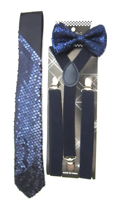 Corbata de lentejuelas azul marino lentejuelas espalda en Y y corbata de lentejuelas azul marino de 3" W Foto 1 de 2