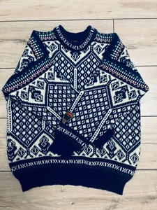Vintage Dale of Norway Kids Wool Sweater sz 12 Blue Nordic Ski Pullover Jumper - Picture 1 of 11