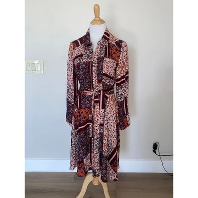 Camisa Nanette Lepore cintura amarrada G/S estampa floral patchwork tamanho 8 - Imagem 1 de 4