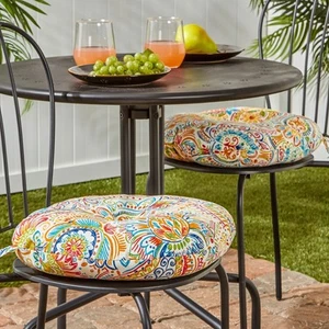 15-inch Round Outdoor Painted Paisley Bistro Chair Cushions - Picture 1 of 15