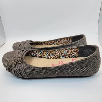 Zapatos planos de ballet Jellypop para mujer 6,5 m marrón tweed detalle de hebilla espuma viscoelástica Foto 1 de 4