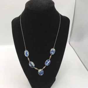Blue And White Porcelain Disks In Sterling Silver 925 Necklace 18” - Picture 1 of 8