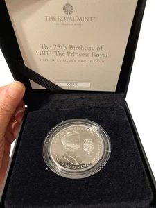 The 75th Birthday Of HRH The Princess Royal 2025 UK £5 Silver proof coin - Picture 1 of 6
