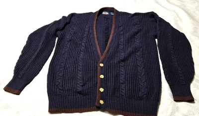 Vintage~Towncraft~~Men's~~Button Up~~Cardigan Sweater~~Size XLT~Navy Blue & Wine - Image 1 of 4