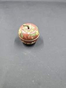 Vintage Cloisonné Small Apple Shaped Trinket Box Flowers, 1" X 1" - Picture 1 of 12