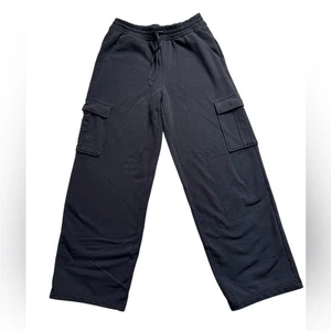 Athleta Women’s Forever Fleece Cargo wideleg pant black size small High Rise - Picture 1 of 9