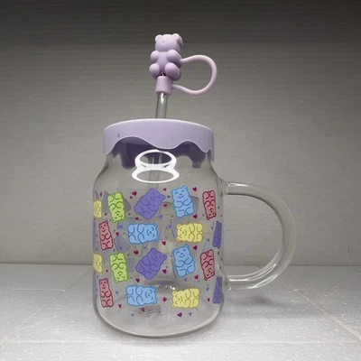 TAZA PARA SORBER OSO DE VIDRIO CON TAPA DE SILICONA Y PAJITA DE VIDRIO SOLO PARA BEBIDAS FRÍAS Foto 1 de 3