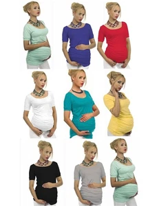 Maglietta Premaman Maniche Corte T-Shirt Pancia Stretch Sonia - Picture 1 of 17