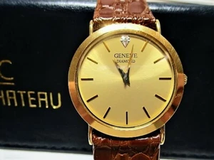 Reloj de Vestir GENEVE LE Chateau Unisex Nuevo con Correa de Diamante y Cuero Genuino - Imagen 1 de 9