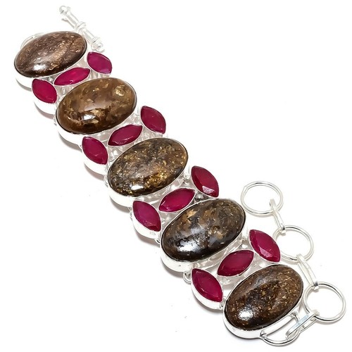 VALENTINO Bracciale Bronzite Diaspro Rubino Gemma Fatto a Mano Argento Sterling 925 7 8"