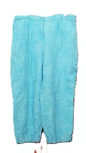 DAMEN J-JILL 100 % LEINEN HOSE ELASTISCHER BUND TASCHEN KORDELZUG HELLBLAU GR.14 - Bild 1 von 12