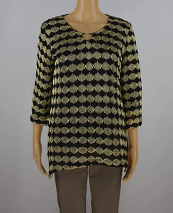 JM Collection Petite Womens Black/Gold Keyhole Blouse Top Size PL - Picture 1 of 5
