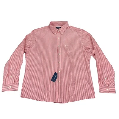 Club Room Mens Slim Fit 4-Way Stretch Striped Dress Shirt Red 17-17.5 - Image 1 of 4