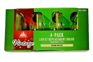 C7 LED Clear Replacement Christmas Bulbs 4 pack Transparent Vintage Style Warm - Picture 1 of 4