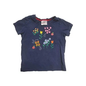 Hanna Andersson Girls T-shirt 4 100 Navy Blue Flowers - Picture 1 of 3