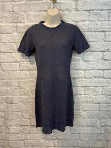 Vintage Oilily Women's Blue Knit Metallic Trim Fit N Flare Dress Sz XS - Picture 1 of 8