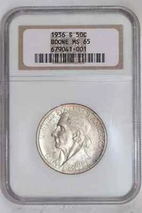 1936-S BOONE SILVER COMMEMORATIVE HALF DOLLAR NGC MS65 - Picture 1 of 2