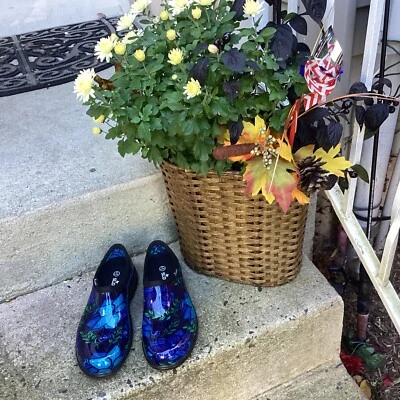 Sloggers Womens 9 Rain Shoes Gardening Black Blue Green Floral - Image 1 of 4