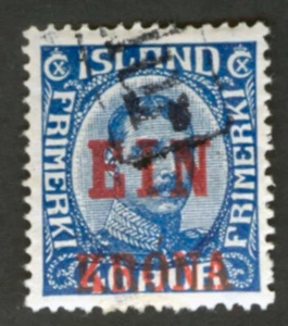 ICELAND Scott 150 1K on 40a Dark Blue Surcharge in Red Used F/VF - Picture 1 of 2