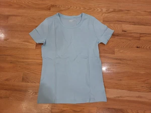 New Womens Lands End 100% Cotton Short Sleeve Tee top M Med Petite 10-12 Blue - Picture 1 of 5