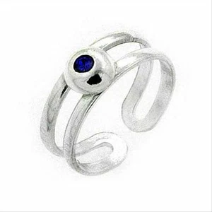 925 Sterlingsilber Dunkelblau Cz Doppel Gebändert Zehen Ring - Bild 1 von 1