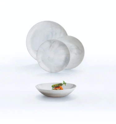 SET 18 PIATTI DIWALI MARBRE GRIGIO LUMINARC - SERVIZIO IN VETRO OPALE TEMPERATO