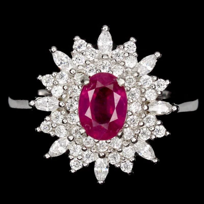 925 Sterling Silver Ring Oval Ruby 7x5mm Simulated Cz Gemstone Jewelry Size 9.5 - Image 1 of 4