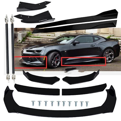Front Bumper Lip Spoiler Splitter For Chevrolet Camaro Side Skirt Glossy Black - Изображение 1 из 4