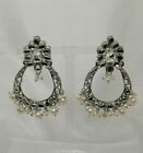 Indian Pakistani silver Sheesha Kundan Baali Earrings With Pearls
