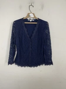 Diane Von Furstenberg Womens Lace Top 14 Navy Blue Lace Bria Cardigan Feminine - Picture 1 of 10