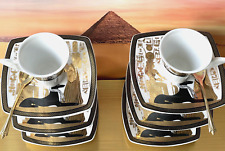 14-tlg Set orig. ägyptische Tassen+Untertassen Porzellan 24 Kt Gold  F. Mahmoud