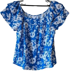 Maison Jules Women's Blue Floral Top Blouse Size Medium New - Picture 1 of 6