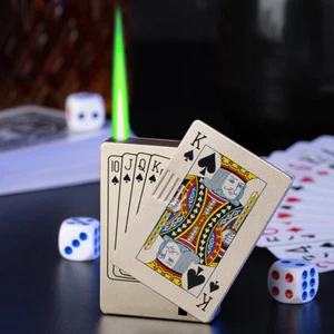 Refillable Green Flame Butane Poker Playing Card Deck Cigarette Lighter Jet Torc - Picture 1 of 33
