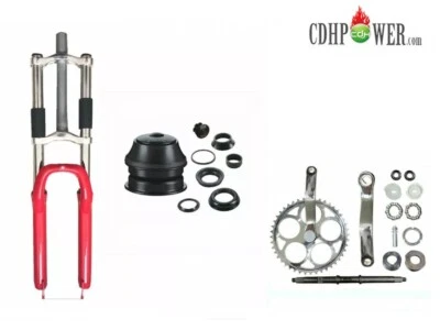 CDH Red 26" Bicycle Suspension Fork & Headset & 44T Crankset -Gas Motorized Bike - Image 1 of 4