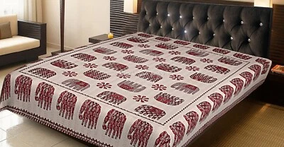 Colcha dupla Art Kantha feita à mão étnica reversível cobertor algodão boêmio lance - Imagem 1 de 4