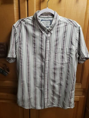Free Planet White Button Up Shirt Men X-Large Red/Blue Striped Multicolor Pocket - Image 1 of 4